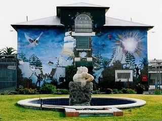Tim created these 4 large murals and the center piece sculpture 30 years ago in Sydney Australia
